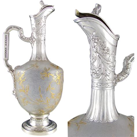 Antique Art Nouveau French Sterling Silver Cameo Glass Claret Jug Decanter Ebay