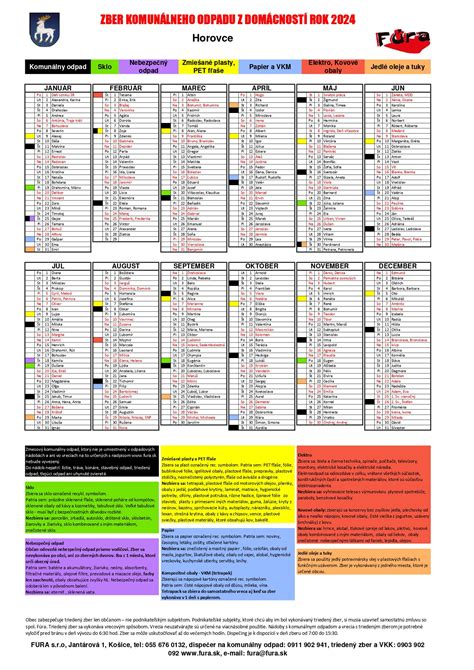 Harmonogram zberu komunálneho odpadu na rok 2024 Obec Horovce
