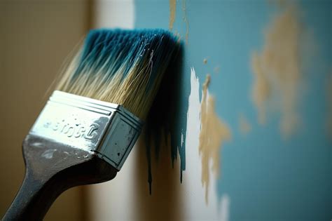 Closeup Of Paintbrush Painting The Final Details Of A Walls In An