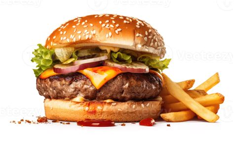 Delicious Burger With French Fries On A Transparent Background