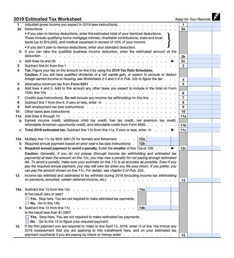 Estimated Tax Worksheet — Db