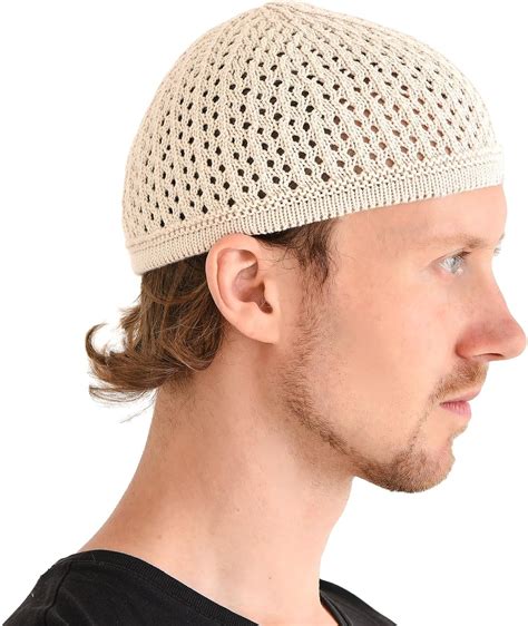 CHARM Knit Cotton Skull Cap Kufi Mens Islam Prayer Hat Crochet Mesh