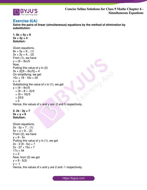 Selina Solutions Class Concise Maths Chapter Simultaneous Equations