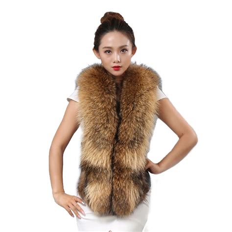 New Genuine Raccoon Fur Vest Womens Slim Gilet Fluffy Collar Sheep Leather Waistcoat Winter