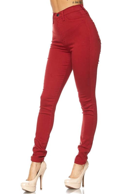 Vibrant Super High Waisted Skinny Jeans Red