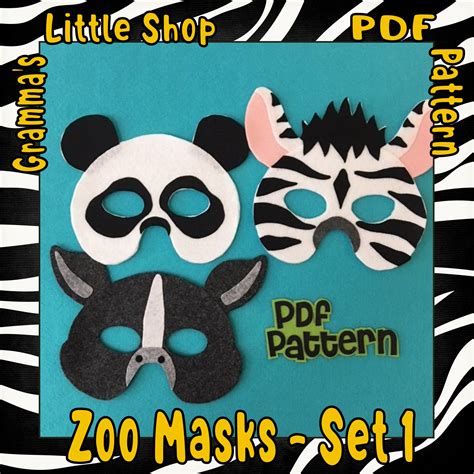 Zebra Panda Rhino Masks Patterns For Pretend Play Zoo Animals Set 1