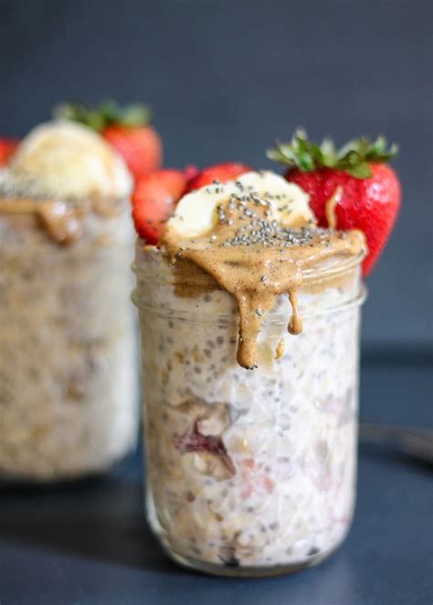 Almond Butter Strawberry Banana Overnight Oats With Chia Ambitious