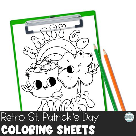 St Patricks Day Coloring Pages Groovy Retro Theme March Early