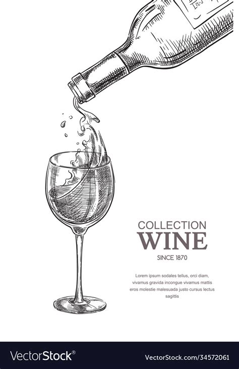 Wine Pouring From Bottle Into Glass Sketch Vector Image