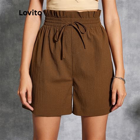 Lovito Shorts Casuais Lisos Cord O L E Caf Escorrega O Pre O