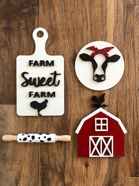 Farm Tiered Tray Set Barn Cow Heifer Farm Sweet Farm Etsy