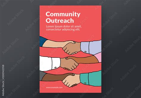 Community Outreach Poster Layout With Shaking Hands Illustration Stock