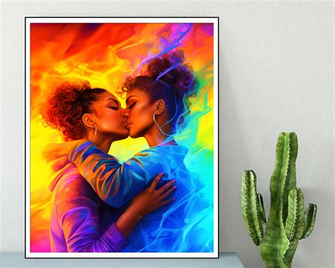 Lesbian Printable Art Lesbian Couple Kissing Queer Digital Print Sapphic Art Print Lesbian Pride