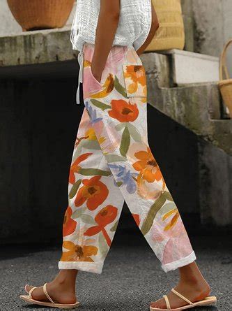 Women Cotton Pants Casual Floral Loose Long Pants Noracora