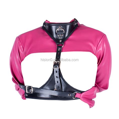 For Adult Show Sexy Bdsm Leather Straitjacket Open Cups Chest Harness Hands Body Bondage