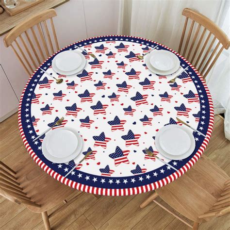 Th Of July Tablecloth Elastic Fitted Tablecloth Round Patriotic