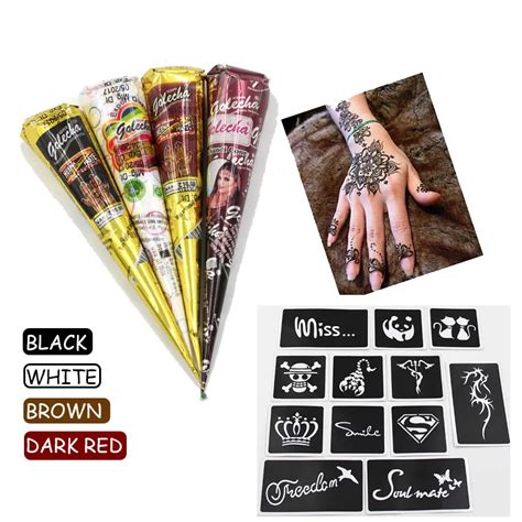 Golecha Black Brown Red White Henna Cones Indian Henna Tattoo Paste For