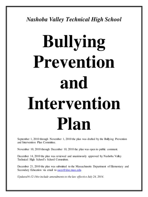 Nashoba Valley Technical High School Bullying Prevention And Intervention Plan Fill Online