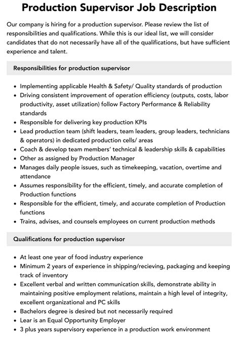 Production Supervisor Job Description A Comprehensive Guide To A Vital Role First Republic