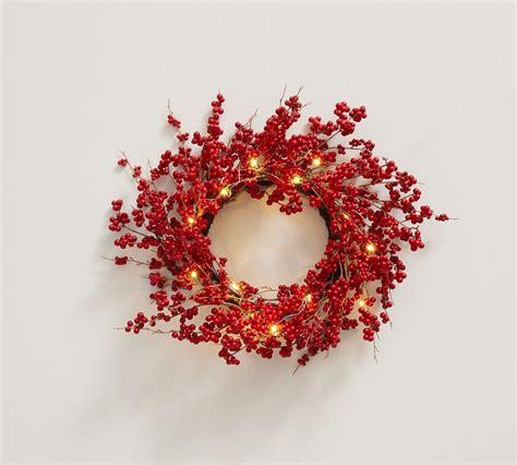 Lit Faux Red Berry Wreath And Garland Pottery Barn