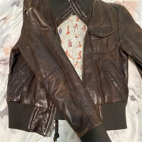 ~brown Vintage Miss Top Gun Women’s Leather Depop