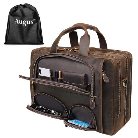 Augus Business Travel Briefcase Genuine Leather Duffel Bags For Men