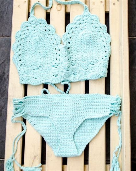 Crochet Bikini Swimwear Brazilian Bikini Bottom And Crochet Top Set