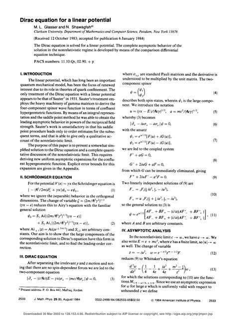 Pdf Dirac Equation For A Linear Potential