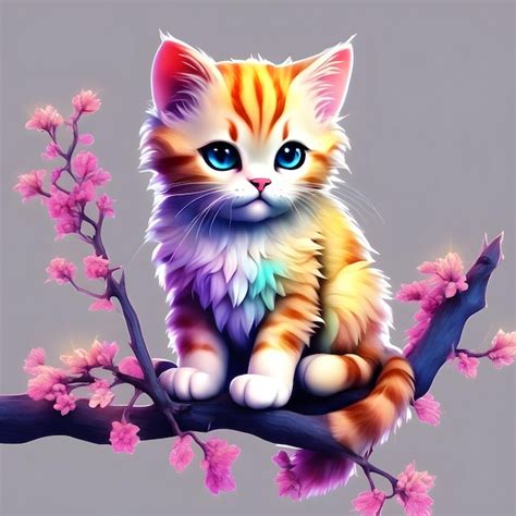 Premium Ai Image Cute Mystical Cat On Tree Branch