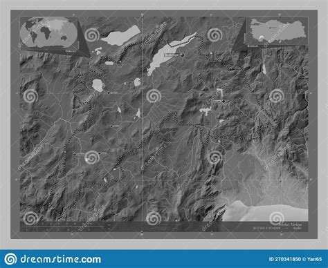 Burdur Turkiye Grayscale Labelled Points Of Cities Stock