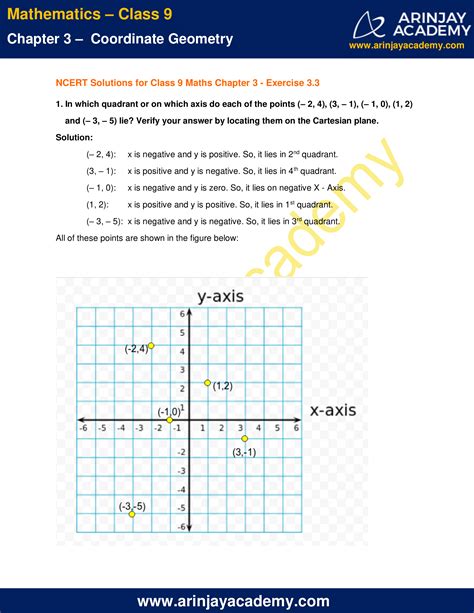 NCERT Solutions For Class 9 Maths Chapter 3 Exercise 3 3 Coordinate