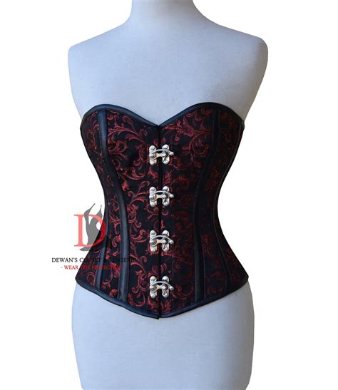 Brocade And Faux Leather Corset Overbust Steel Boned Waist Trainer Claps