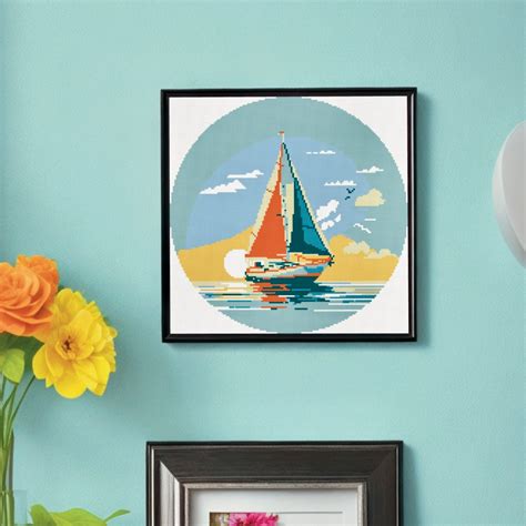 Sailboat Cross Stitch Pattern Sea Cross Stitch Boat Cross Stitch