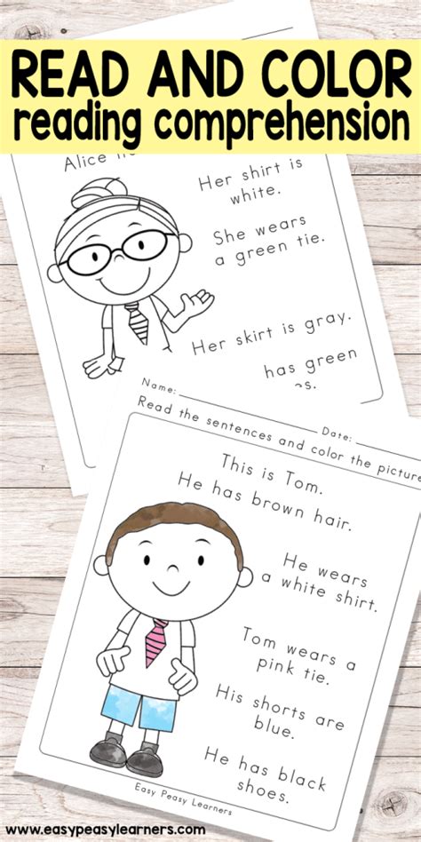 Read And Color Reading Comprehension Worksheets For Grade 1 And Kindergarten Kindergarten Literacy