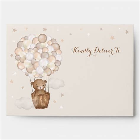 Pastel Brown Bear Hot Air Balloons Return Address Envelope Zazzle Addressing Envelopes