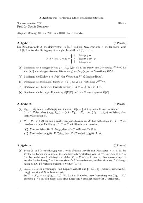 Blatt 4 Sommersemester Aufgaben Zur Vorlesung Mathematische