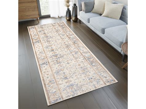 Tapiso asthane tapis de couloir vintage beige bleu crème au mètre