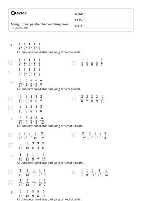 Mais De Planilhas Mengurutkan Desimal No Quizizz Gratuito E Imprim Vel