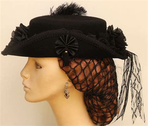 Civil War Dress Hat Black Derby W 1870s Victorian Mourning Hatpin