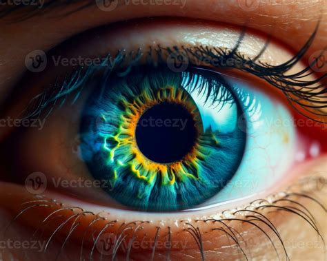 A Colorful Expression A Close Up Of A Human Eye With A Yellow And