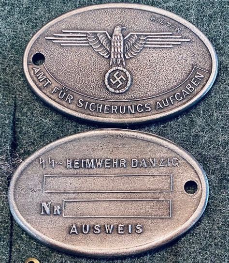 SS Heimwehr Danzig Ausweis aged ID Disc WWII German – Murphs Militaria