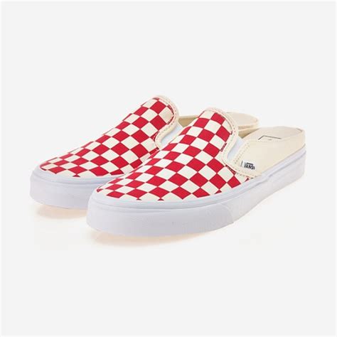 Vans รองเท้าผ้าใบ Classic Slip On Mule Checkerboard Red Classic White