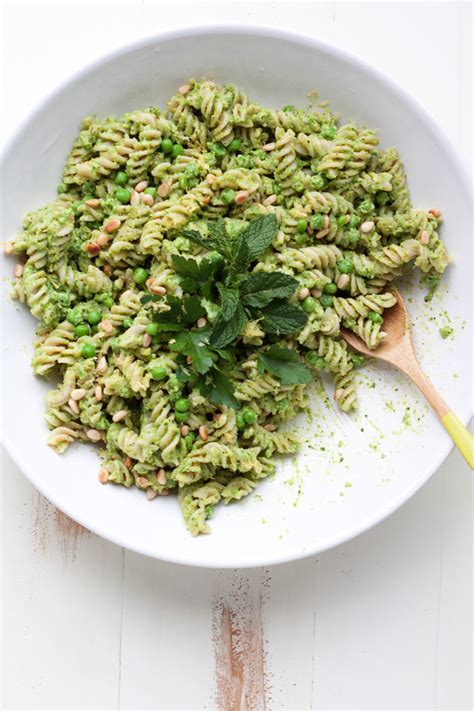 Pea Pesto Pasta Salad With Parsley Mint And Pine Nuts