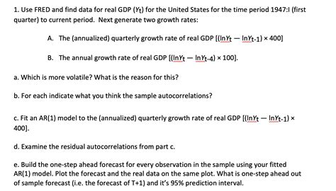 Solved Use FRED and find data for real GDP (Yt) ﻿for the | Chegg.com