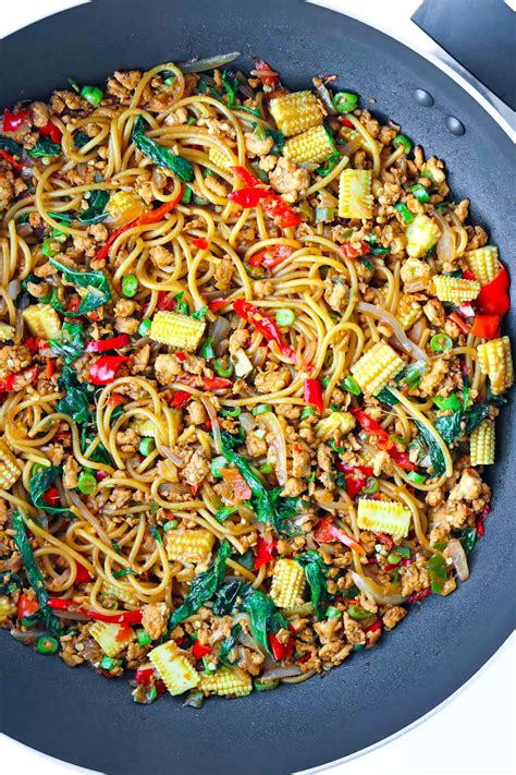 Thai Basil Chicken Spaghetti Thai Italian Fusion Pasta That Spicy