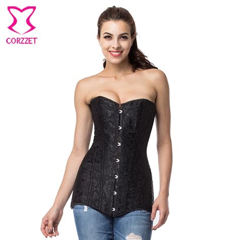 Black Jacquard Sexy Long Corset Tops Spiral Steel Boned Corselet Overbust Gothic Corsets Et