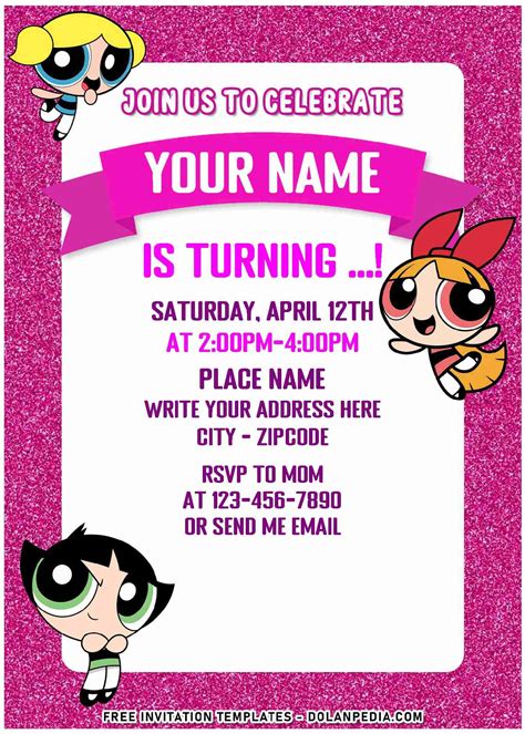 Free Free Editable PDF Pink Glitter Powerpuff Girls Birthday