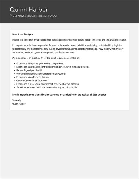 Data Collector Cover Letter Velvet Jobs