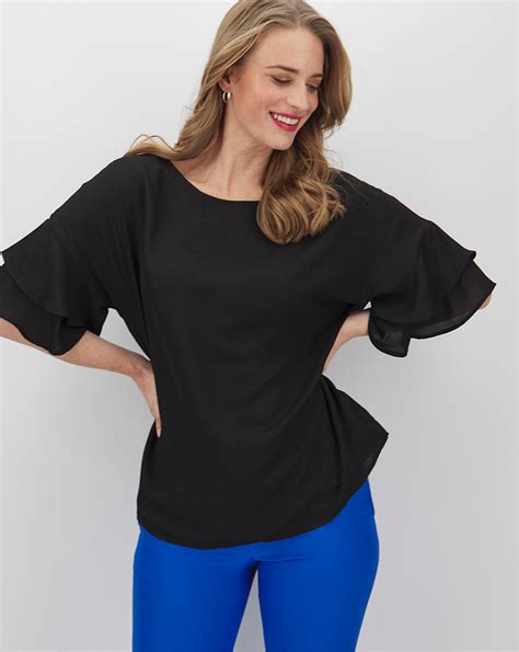 Black Fluted Sleeve Blouse J D Williams