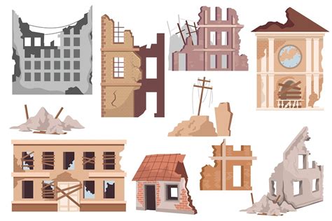 Premium Vector Set Destroyed City Buildings Post Apocalyptic War